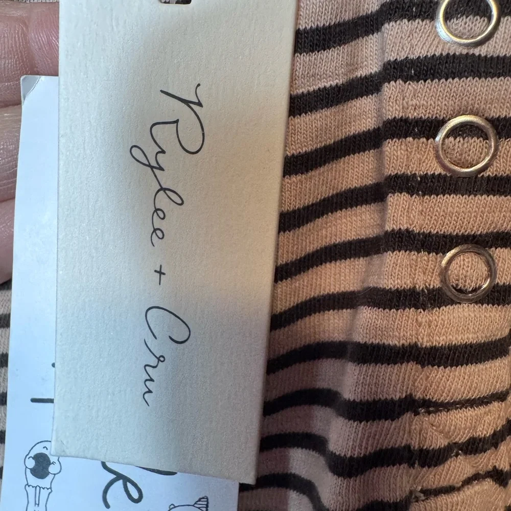 Rylee + Cru Girls NWT Stripe‎ Swing Dress Oat/Black Stripe 12-14Y MSRP $58